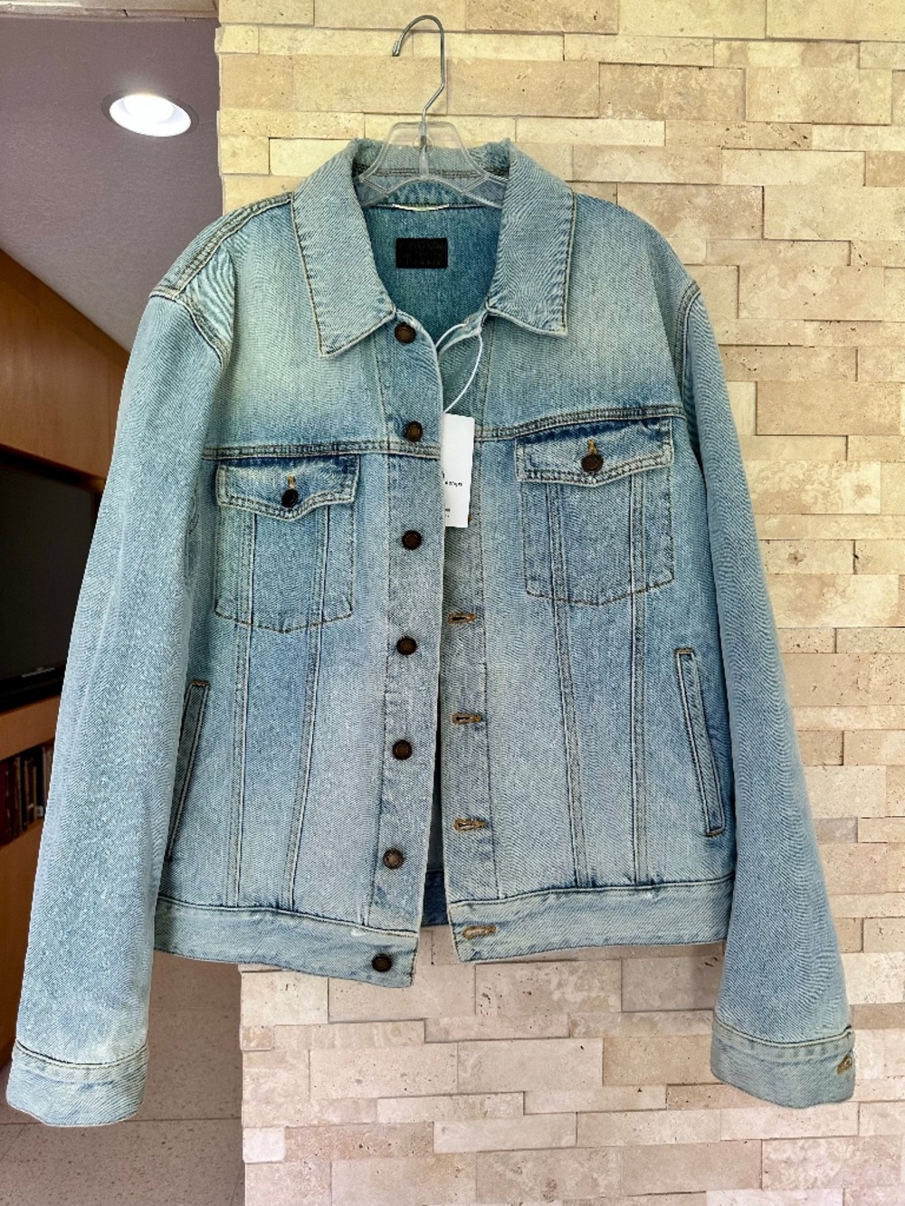 SAINT LAURENT Women Light Denim Jean Jacket OVERSIZE BOMBER FIT VERY CHIC!!